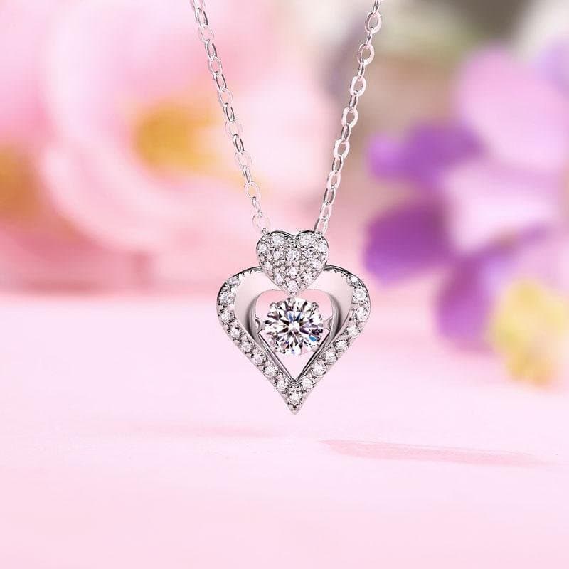 Moissanite Diamond Dancing Stone Heart Necklace
