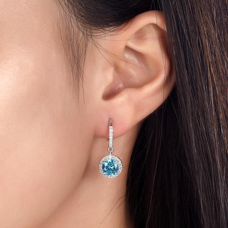 1.5 Carat Created Blue Topaz Dangle Earrings